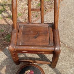 Antique Real Wood Baby Chair With Ottoman