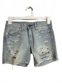 American Eagle Distressed Boy Midi Light Wash Denim Shorts NEW Size 0