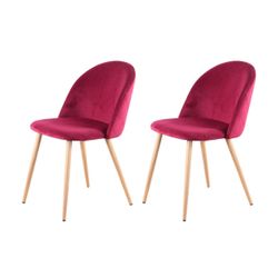 Set of 2 Accent Soft Velvet Leisure Dining Chairs Mid Century Modern Upholstered Side Chairs with Metal Adjust Legs for Home Office
