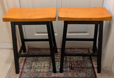 Set of 2 Wood counter chairs with saddle seats.  24"