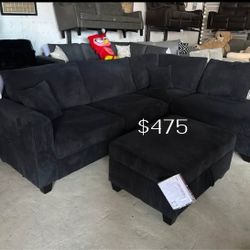 Stylish Black Sectional Sofa With Storage Ottoman New