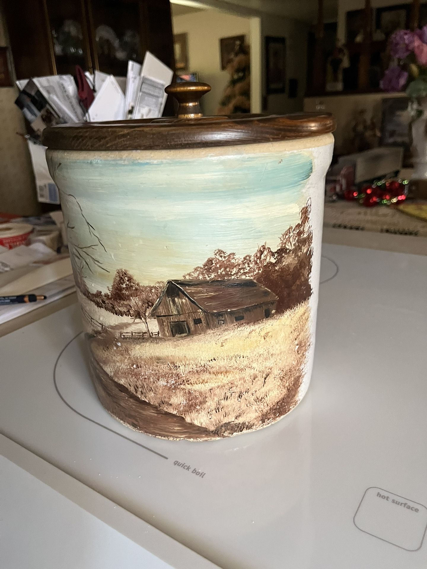 Crock with Painted Scene
