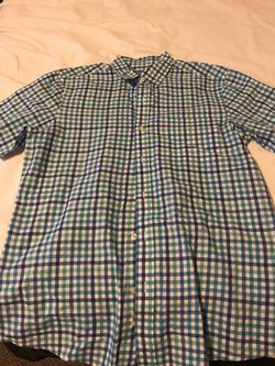 Men’s medium saddlebred blue green plaid spring summer short sleeved shirt