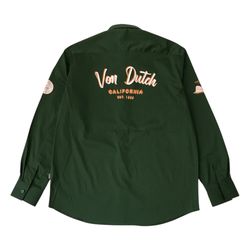 Von Dutch Classic Button Down Shirt Mens Small S Medium M Green Mechanic Long Sleeve NEW