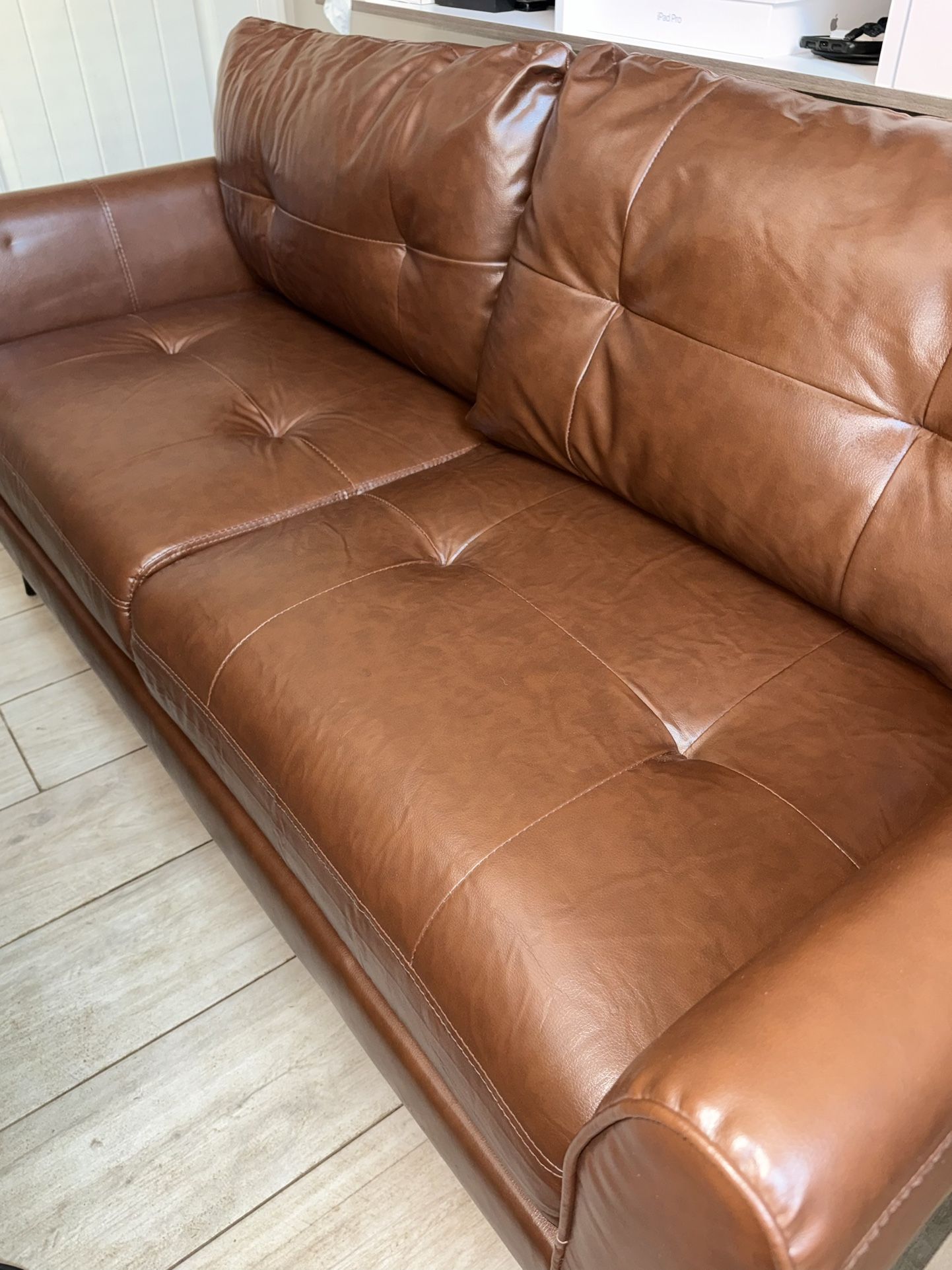 Mid Century Leather Loveseat