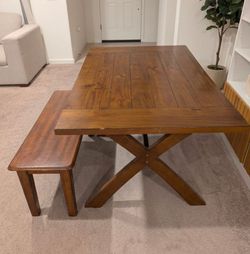 Dark Pine Table and Bench