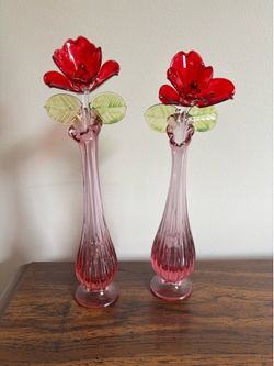 Fenton Pink Rose Bud Vases