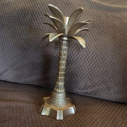 Brass palm tree candle stick holder