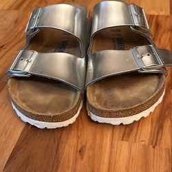 Birkenstock Metallic Silver Soft Footbed Size 38