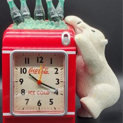 Vintage Coca~Cola Polar Bear cooler Alarm Clock and Coin Bank