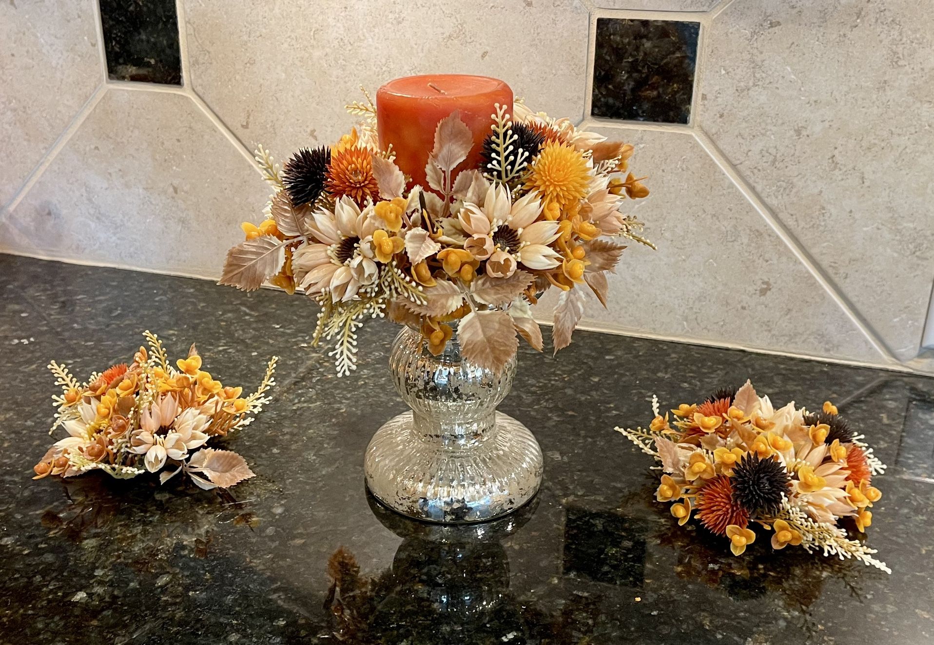 Vintage Old Plastic Autumn Flower Candle Rings
