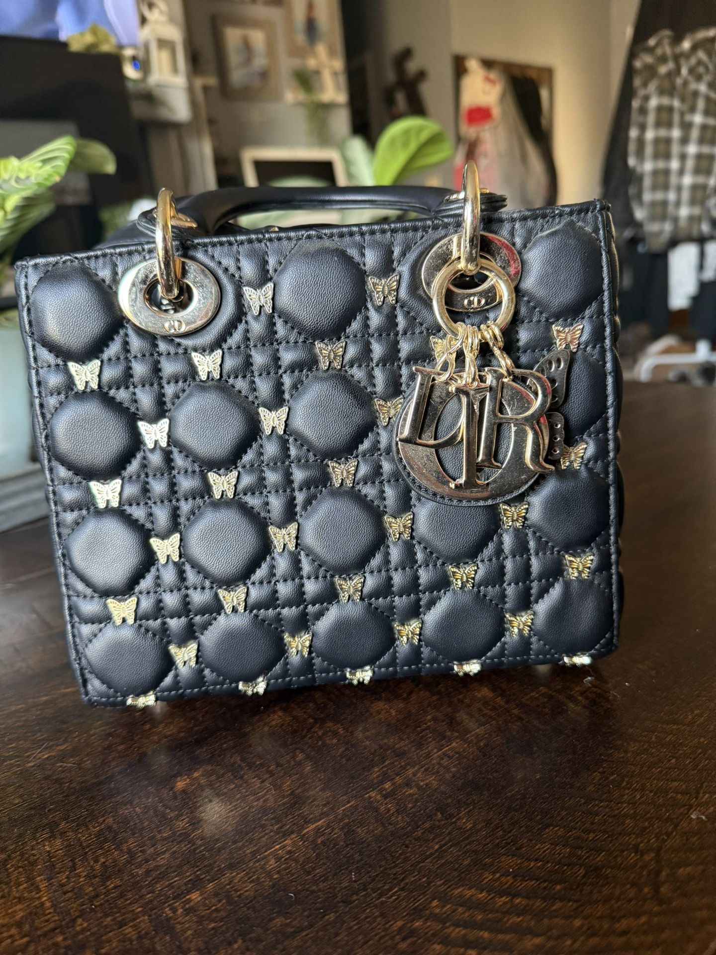 Small Lady Dior Bag Black Cannage Lambskin with Gold-Finish Butterfly Studs