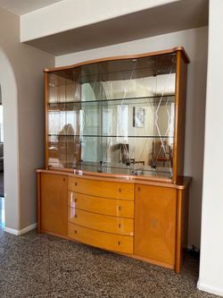 Wood and Glass Display Cabinet Hutch