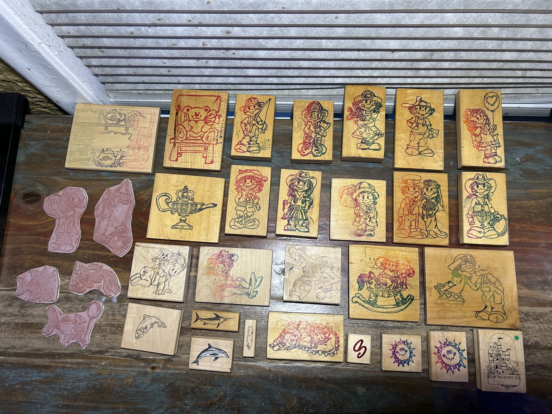 33 Large Red Rubber Stamps On Wood!