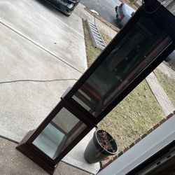 6 Foot Tall Oak And Glass Showcase With Glass Shelves And Ligting Inside