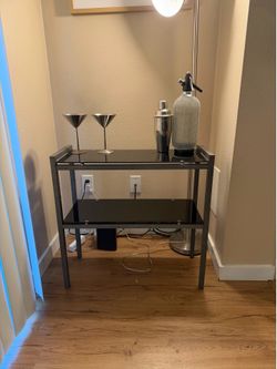 Modern Black Glass Bar Cart Set/ Side Table – Minimalist Style