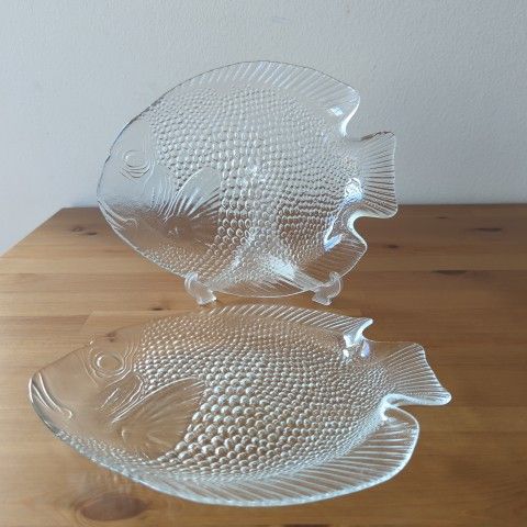 Set of 2 Arcoroc France Glass Fish Plates