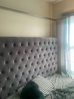 Queen Gray Canopy Bed + Mattress