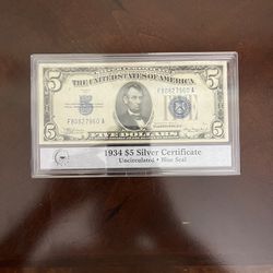 1934 Silver Certificate Slabed 5 Dollar United States Paper Money