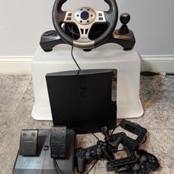 Sony PlayStation 3 - PS3 - With Game Stop Steering Wheel/Pedals