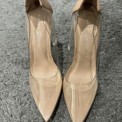 Clear Beige Heels 7 1/2 Women