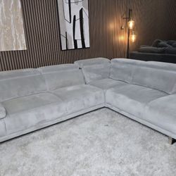 LIKE NEW- Modern Silver Color  Sectional with Adjustable Head Rest Excellent Condition
