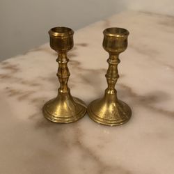 small gold metal candlesticks pair taper candle holder 4" Simple