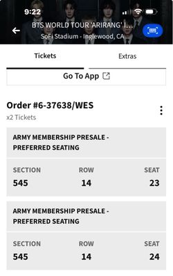 2 BTS tickets