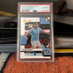 2022 Donruss FIFA Julian Alvarez "The Rookies" soccer card, graded PSA GEM MT 10