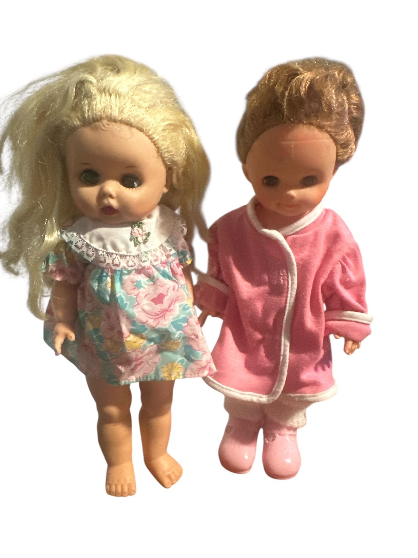 2 Eeggee dolls 1970 13”rubber dolls very old and wear look at photos. T-91