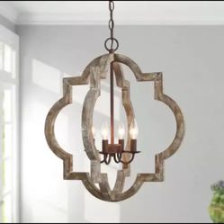 LNC Cage Bronze 4-Light Candlestick Chandelier Rust Proof Wood Pendant Light