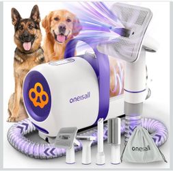 Oneisall Dog Grooming Vacuum Cleaner Kits: 15000Pa anti-lint brush with grooming tools, 3 low noise suction levels, pet vacuum cleaner for thick hair 