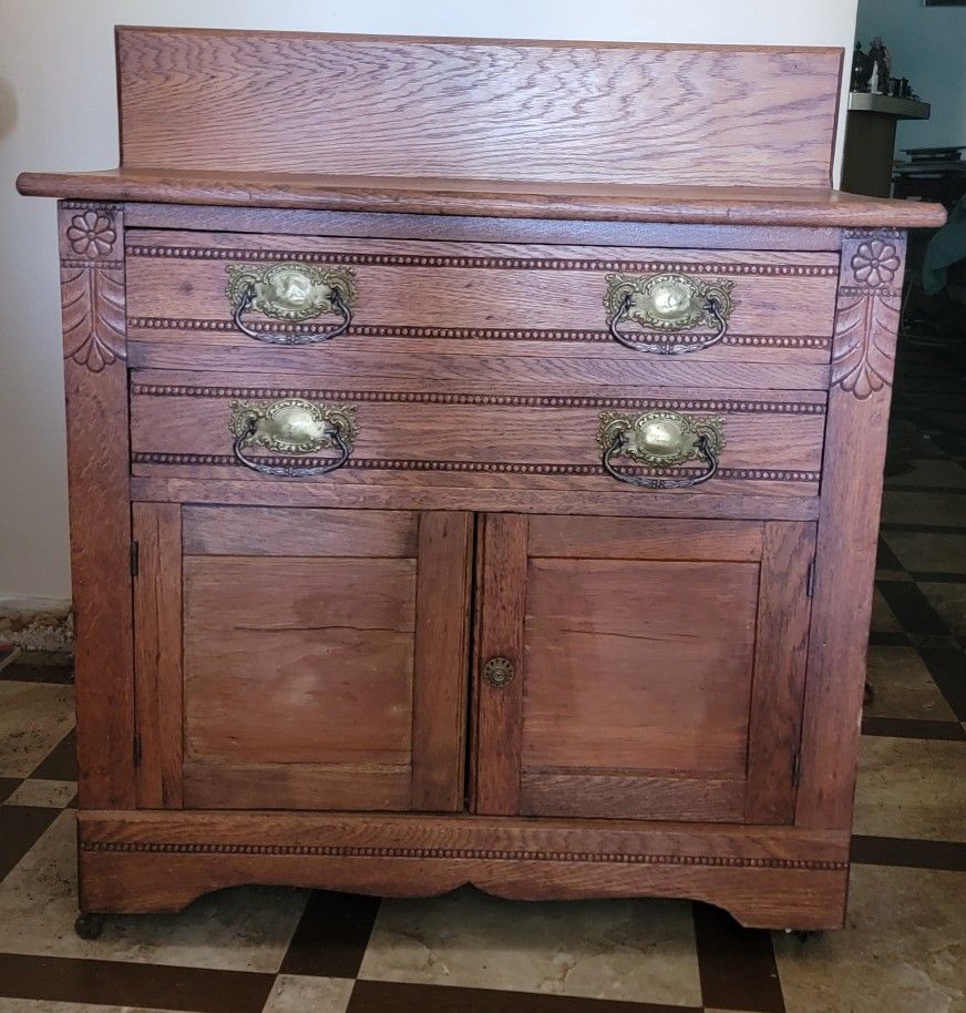 Antique Oak Washstand with Drawers