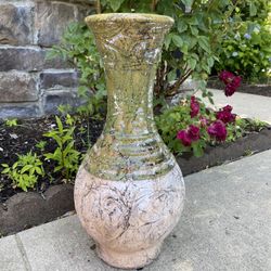 Clay Vase 17” Ancient Style hand work, half-glazed