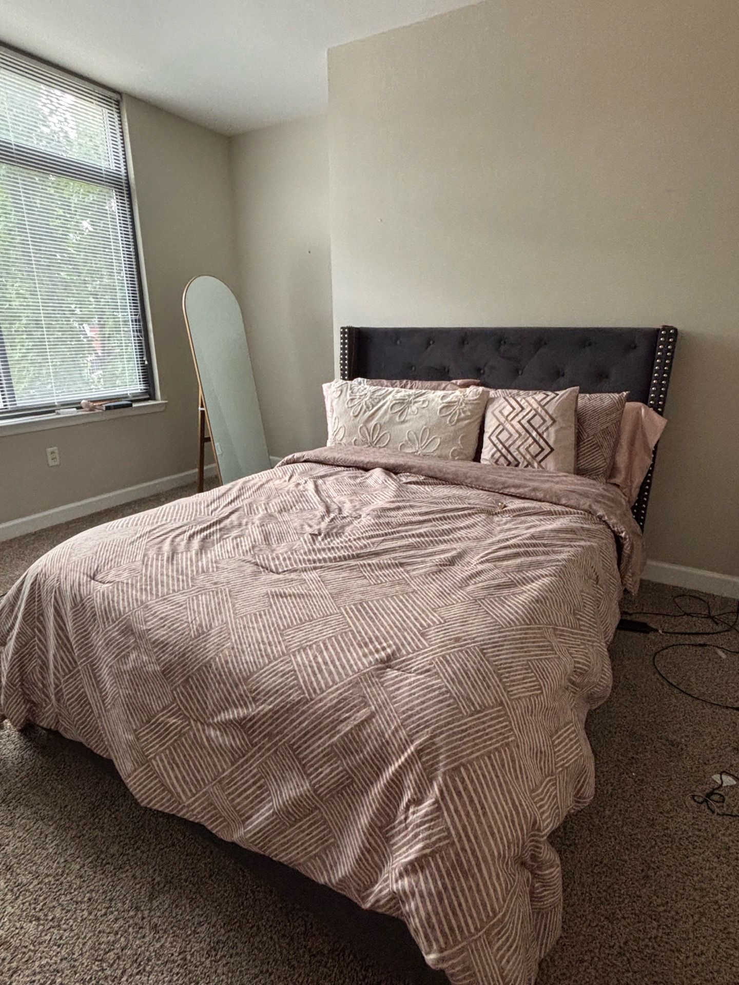 Grey/Suede Queen/Full Bed Frame - Moving Sale βΌοΈπ‘πΈ