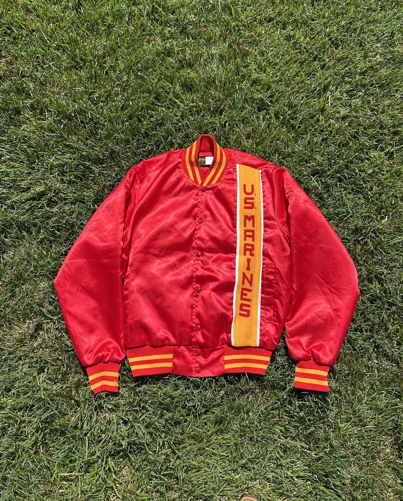  Vintage Swingster U.S. Marines Satin Bomber Jacket - Red - Size Large