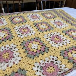 Handmade Floral Granny Square Crochet Blanket 