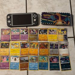 Nintendo Switch Lite Gray with Pokémon Cards and Pencil Case