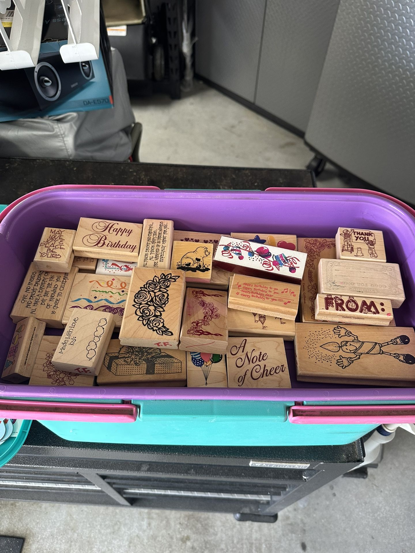 Crafting supplies, stamps, and markers