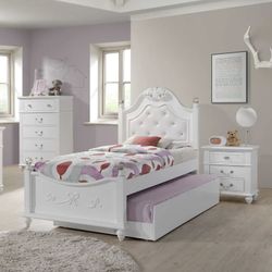 New 3-Piece White Twin Platform Bedroom Set with Storage Trundle