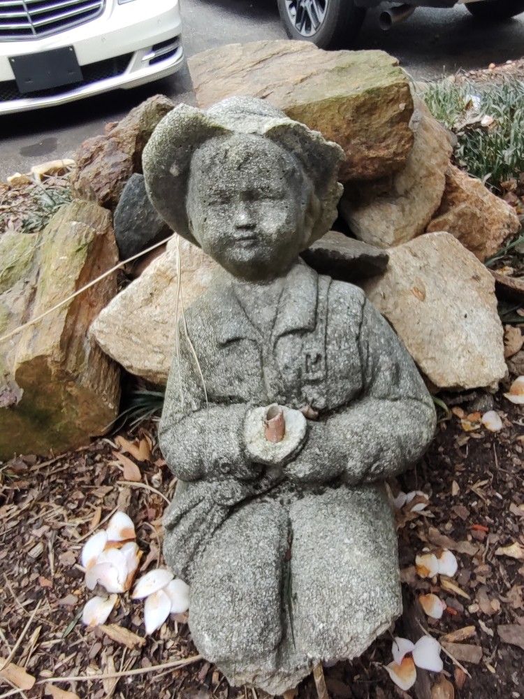 Heavy Beautiful Statue For Garden - Boy Fishing Or Meditating