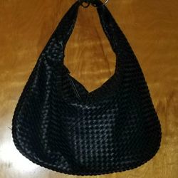 High Quality Women's Woven Black Leather HoBo Handbag/Shoulder Bag