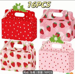 16pcs Strawberry Party Favor Box Gift Boxes Goodie Boxes Folding Paper Treat Box