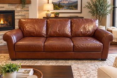 Brown Leather Sofa – 90” Wide