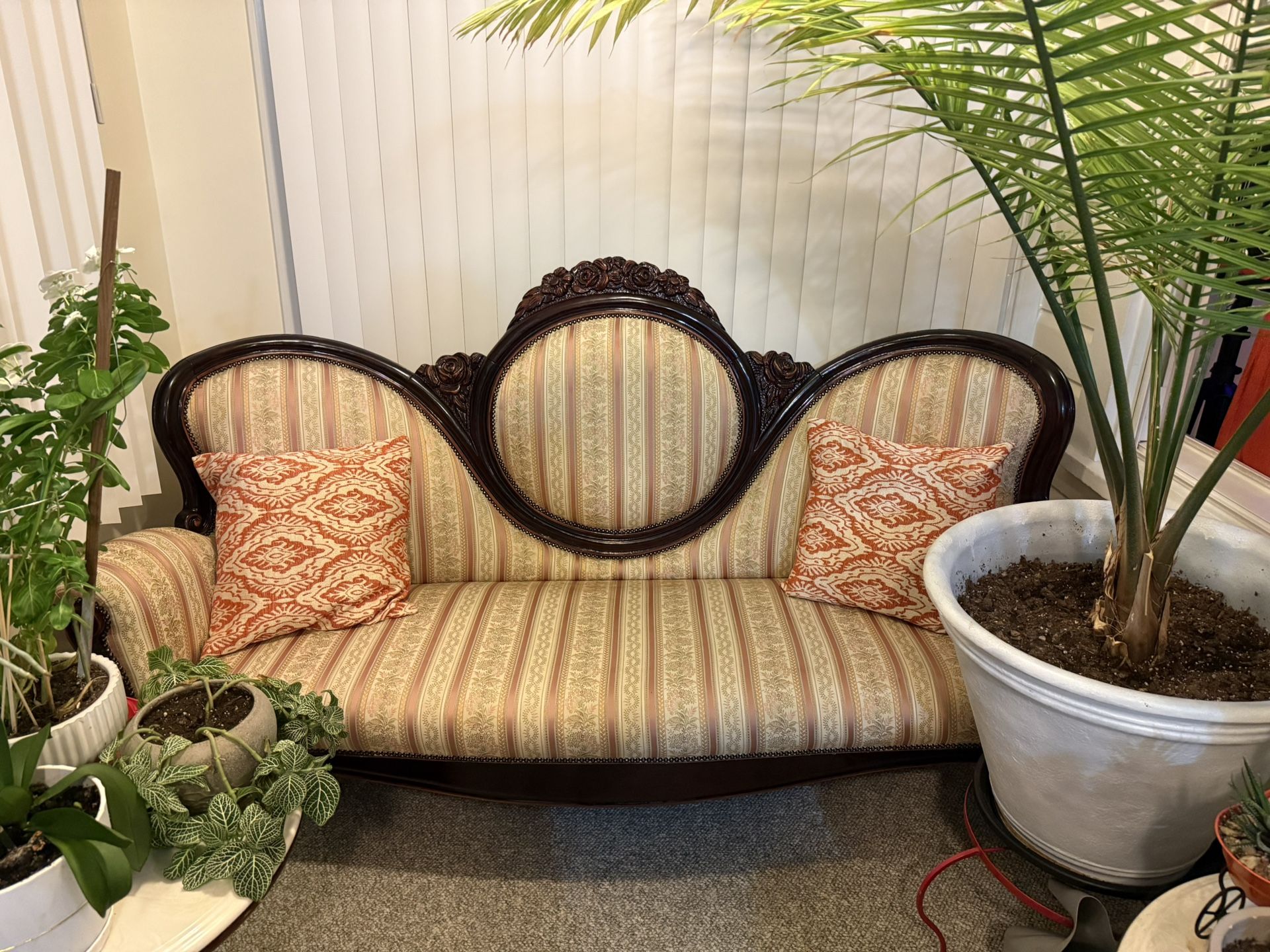 Vintage Couches And Dining Table Set With China Cabinet