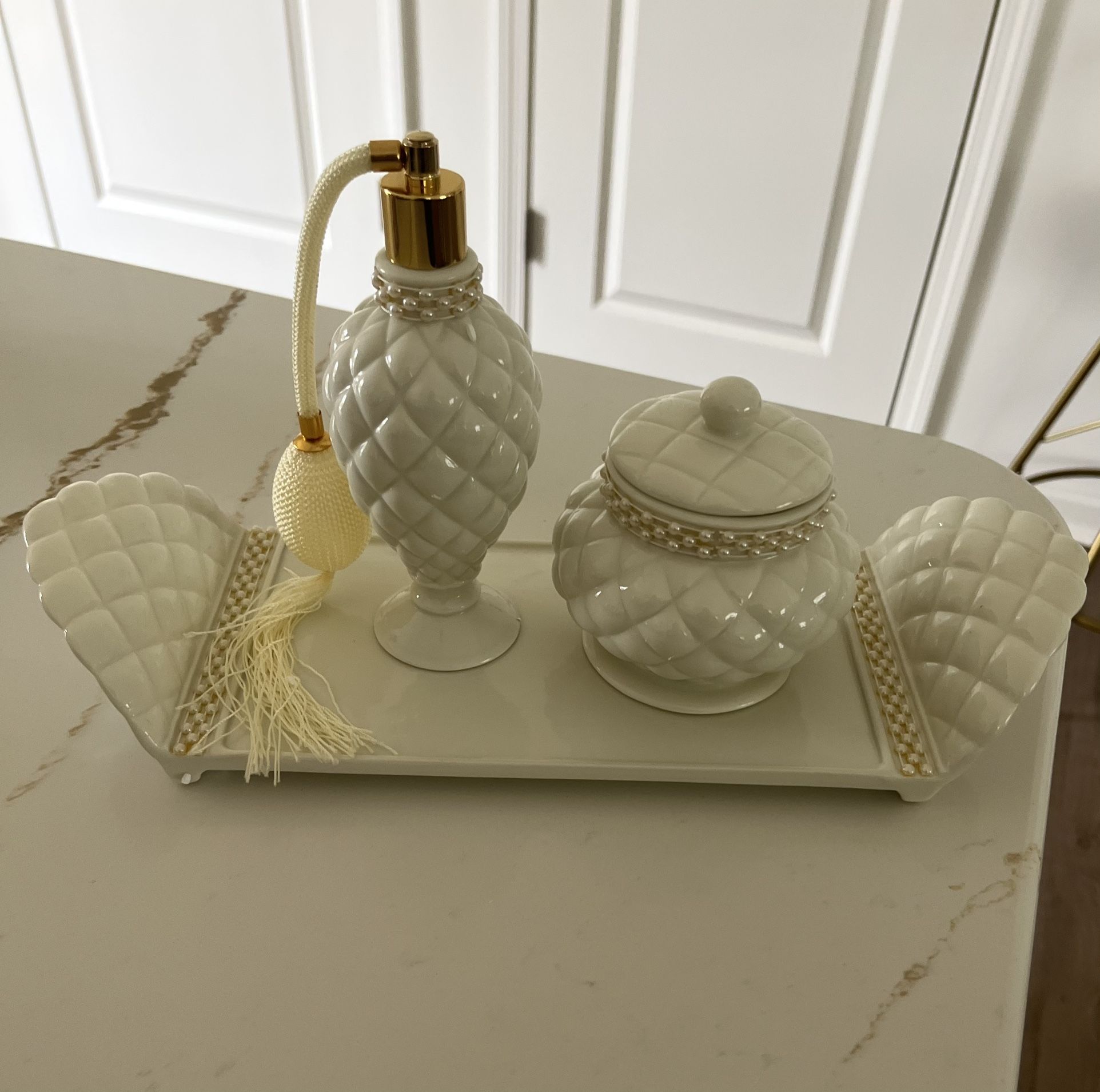 Tray Porcelain Perfume Atomizer Covered Box 3 Pc Sep