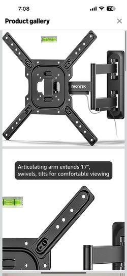 monTEK Full Motion TV Wall Mount for 23–65 Inch Flat & Curved TVs and Monitors, Swivel & Tilt Articulating Bracket, Max VESA 400x400mm, Holds up to 77