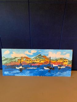 Original Oil Painting Harbor Coastal Scene