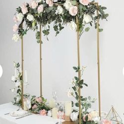 Tableclothsfactory 48" Tall Gold Adjustable Over The Table Metal Stand, Collapsible Flower Arch Rod Stand