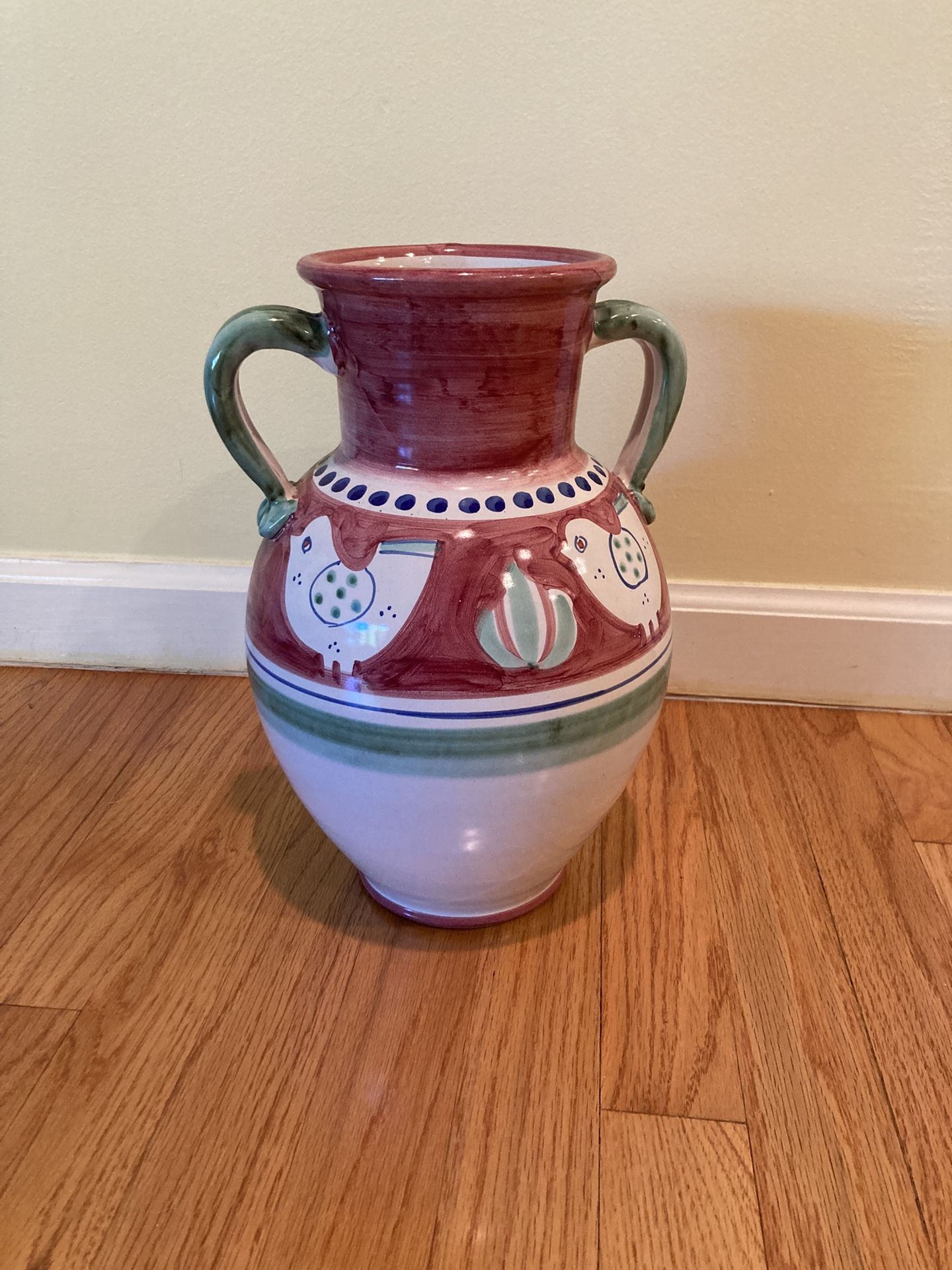 Solimene Campagna Vietri Italy Chicken Red With Blue Dots